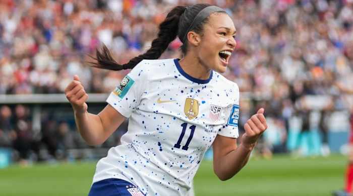 USWNT forward Sophia Smith celebrates her goal against Vietnam at the Women's World Cup.